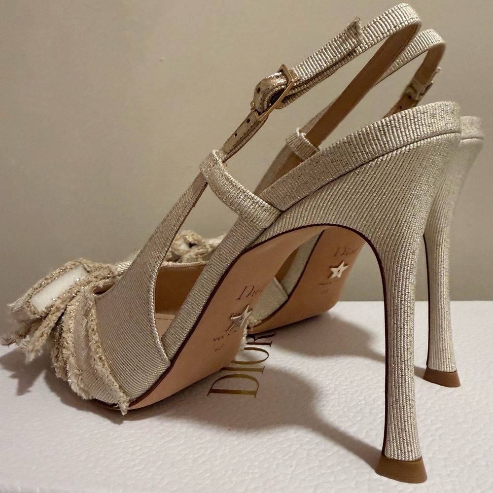 Dior Cream Slingback Heels with Pearl Accent - Picture 5 of 5